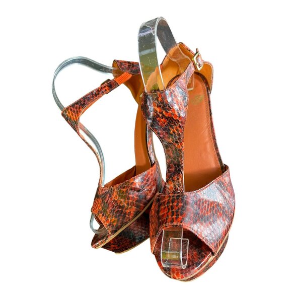 Vtg Sexy Red Snakeskin Peep Toe Platform Stiletto Heels Size 8.5 Stripper Club - Picture 7 of 7